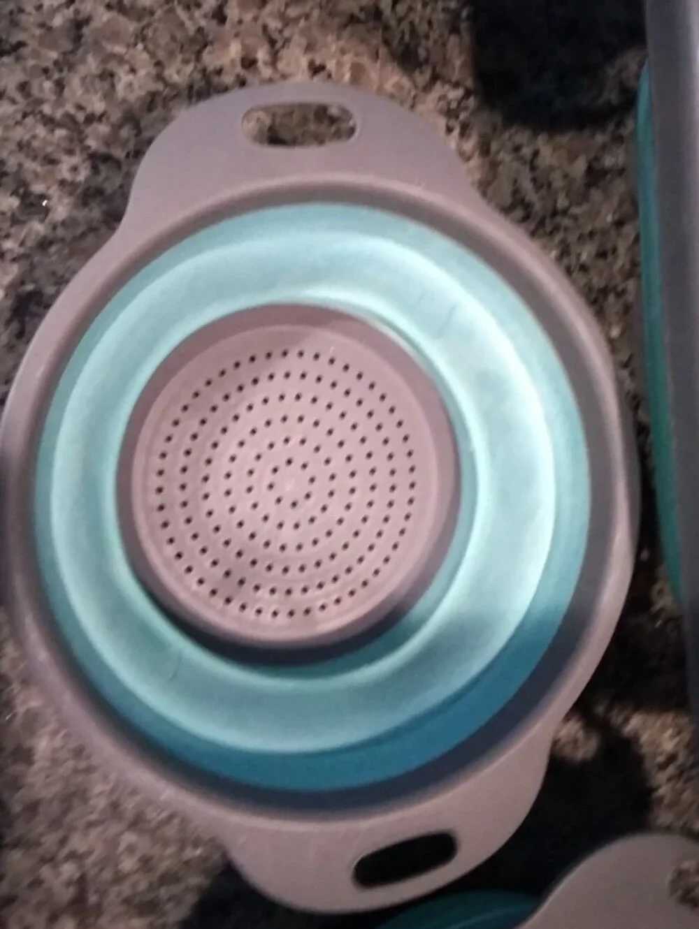 Collapsible Silicone Kitchen Colanders and Strainers - Aqua/Gray Set Of 4